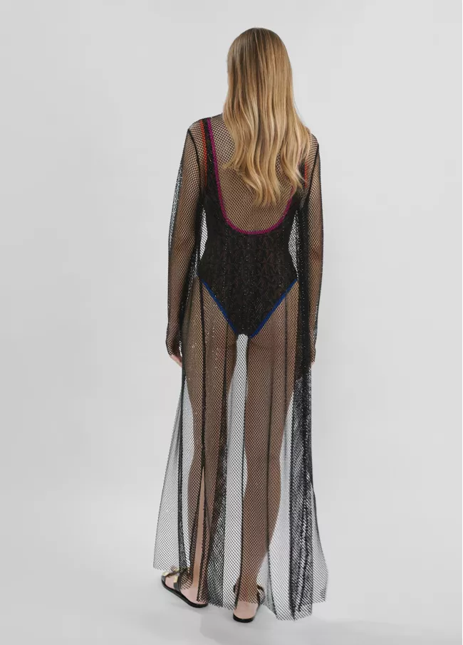 Blouse longue en tissu résille avec stra
