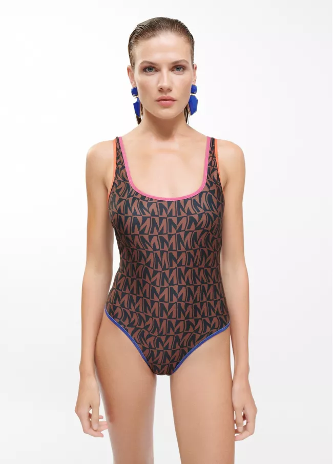 M print swimsuit with multicoloured pipi