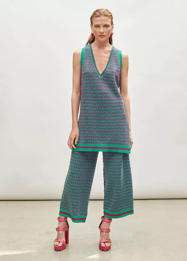 Lange Strickhose mit M-Print