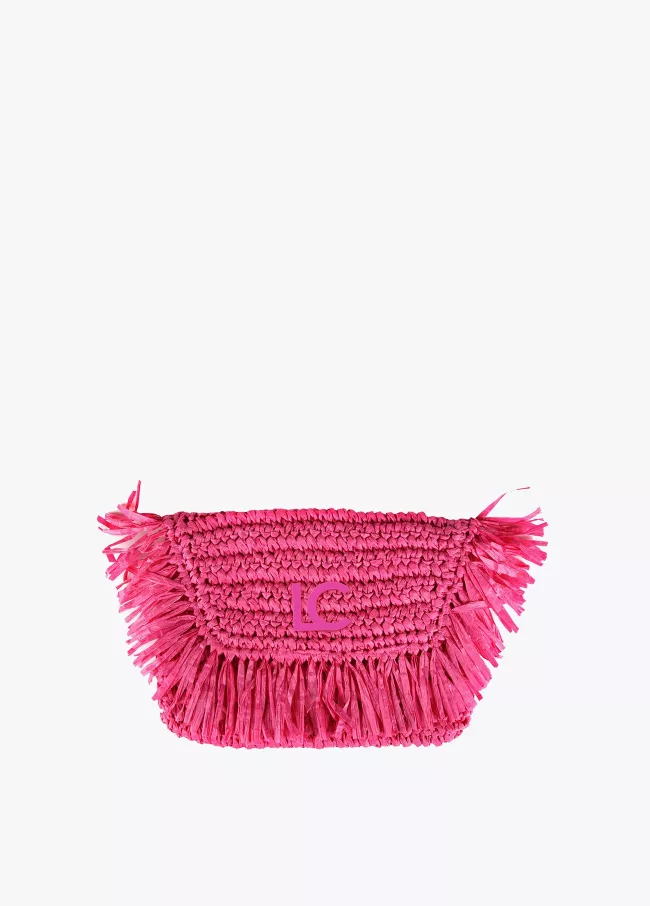 Brieftasche aus Raphia mit Fransen
