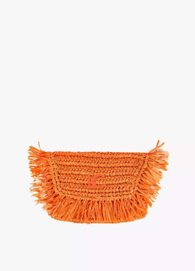 Brieftasche aus Raphia mit Fransen