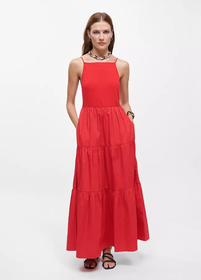 Long strappy dress with ruffles