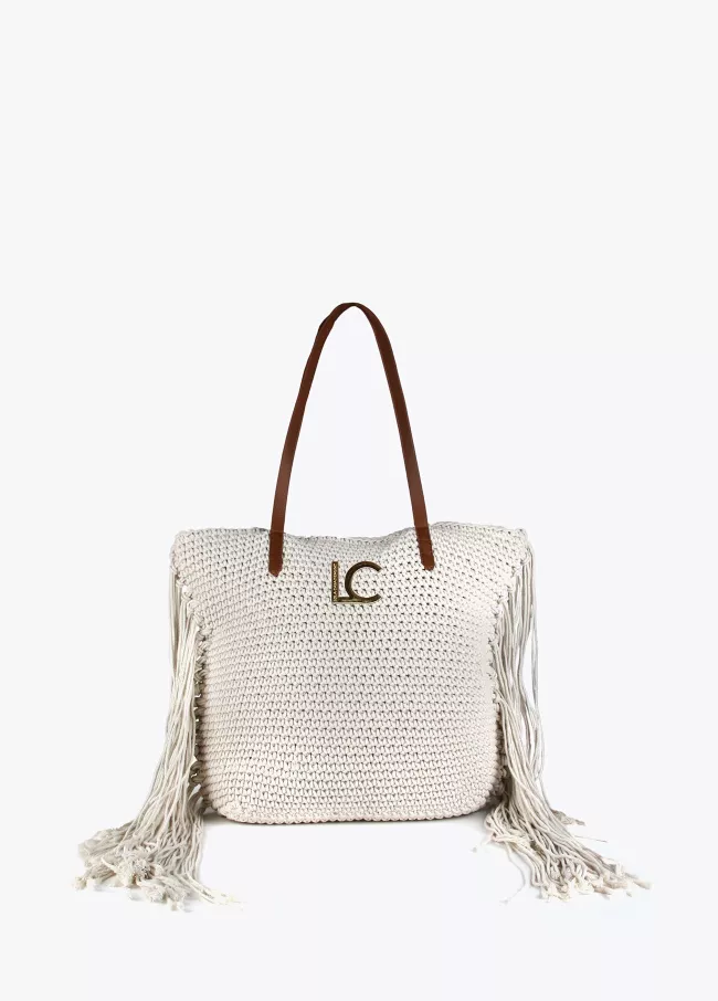 Mala tote bag de croché com franjas