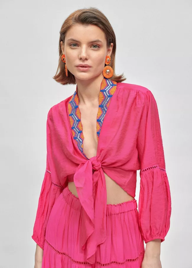 Fuchsia bolero jacket with embroidery
