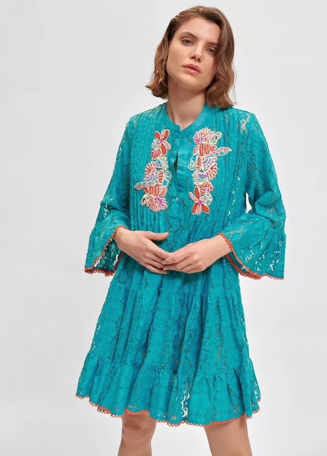 Kaftan com bordado à frente