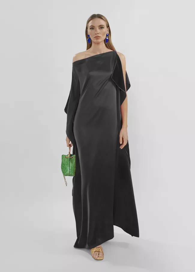 Long dress in sateen fabric