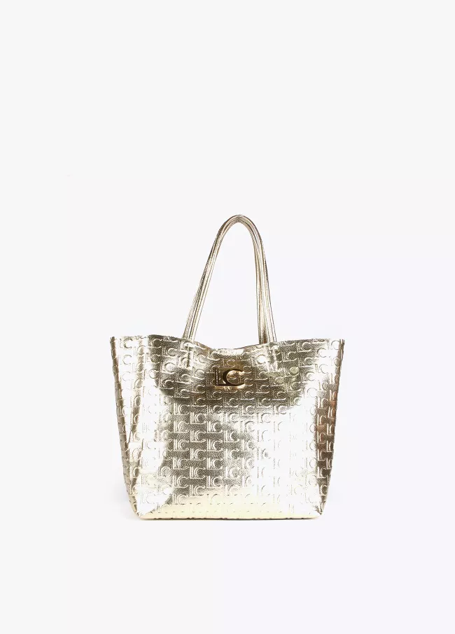 Metallisierter Shopper mit Monogramm
