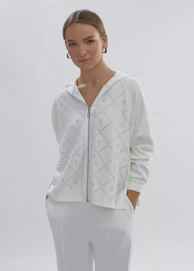 Sweatshirt fecho-éclair detalhes strass