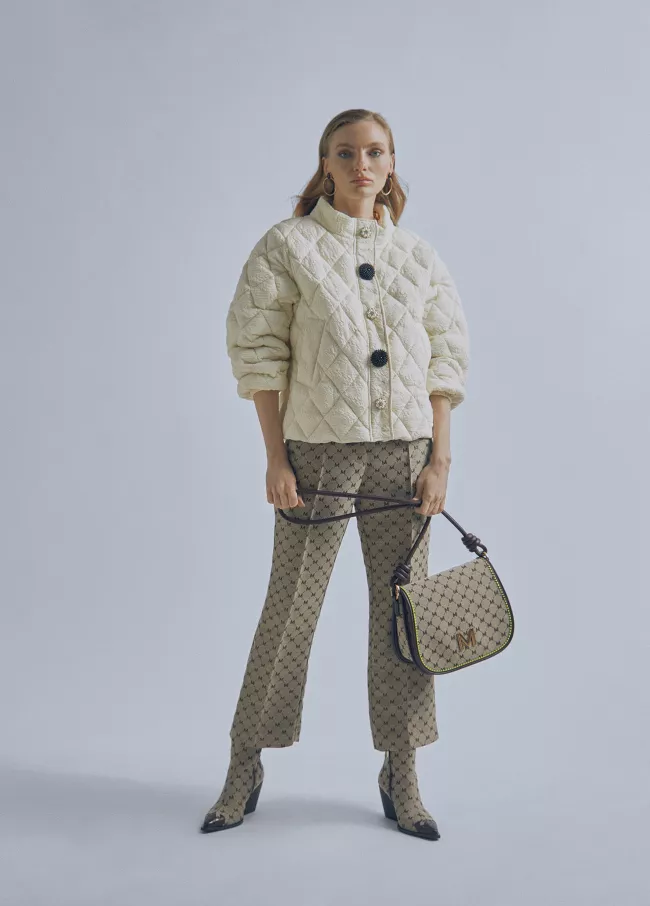 Bomber-Steppjacke mit Schmuckstein-Knöpf