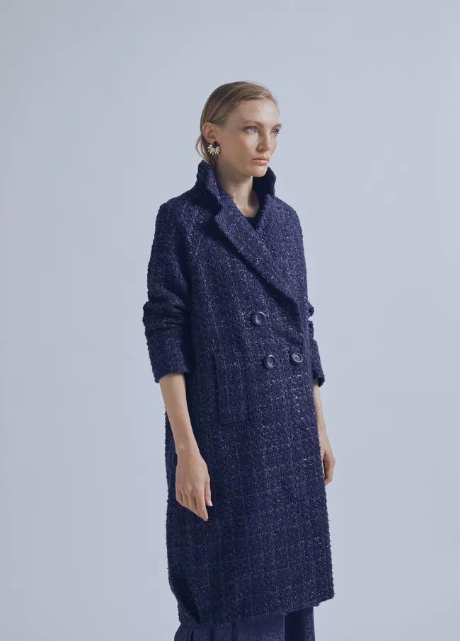 Casaco midi tweed efeito lurex+