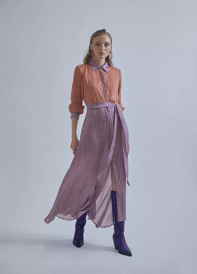 Robe motif pied-de-poule combiné