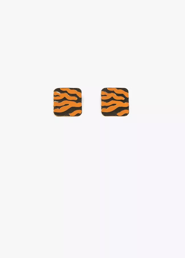 Quadratische Ohrringe mit Animal Print