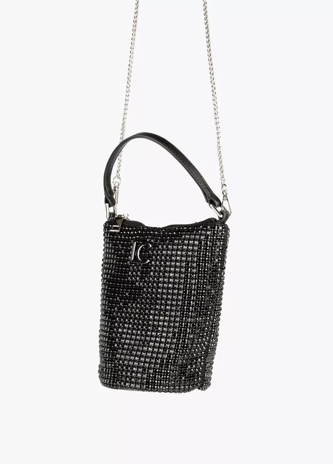 Drawstring bag with crystals