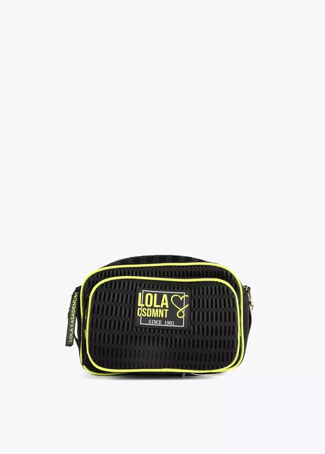 Mesh crossbody bag with neon logo