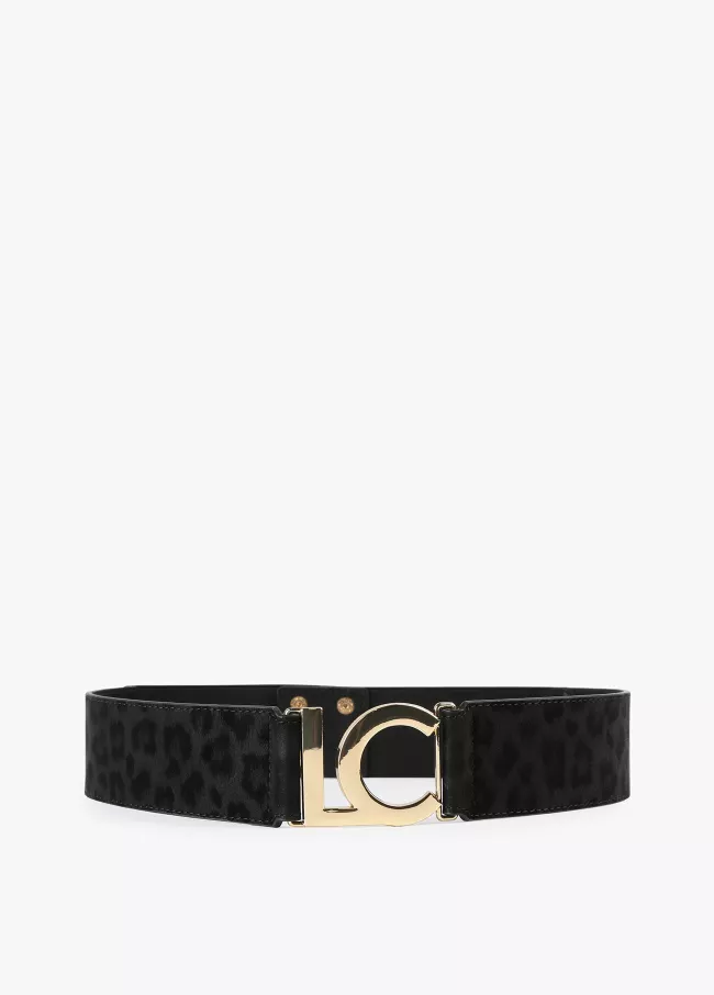 Animal print faux fur elastic belt