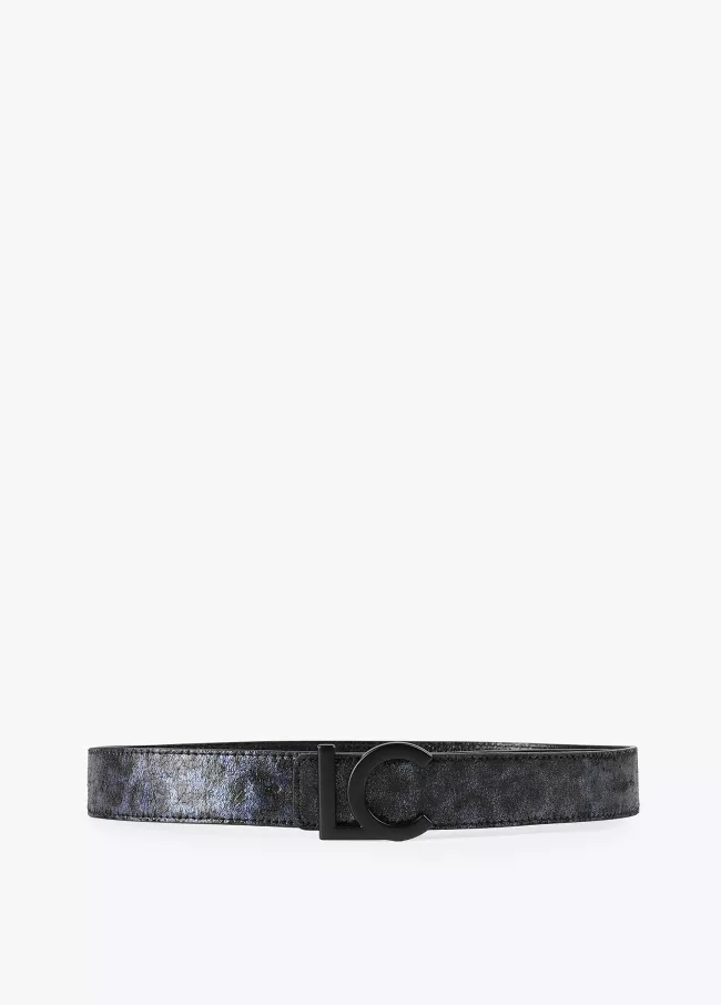 Ceinture réversible imprimé animal métal