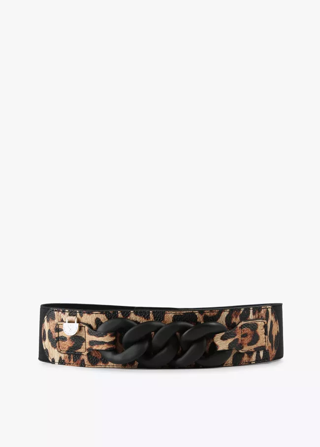 Cinturón elástico animal print y cadena