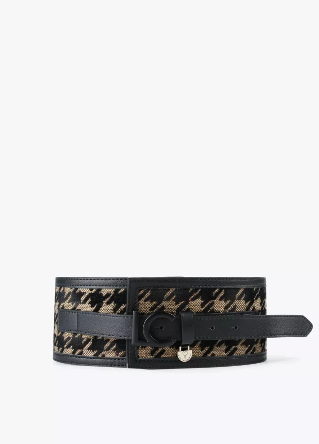 Ceinture large motif pied-de-poule