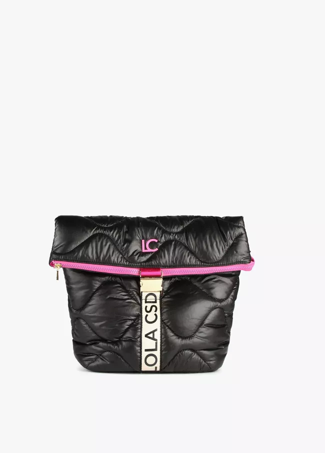 Quilted backpack with fuchsia piping