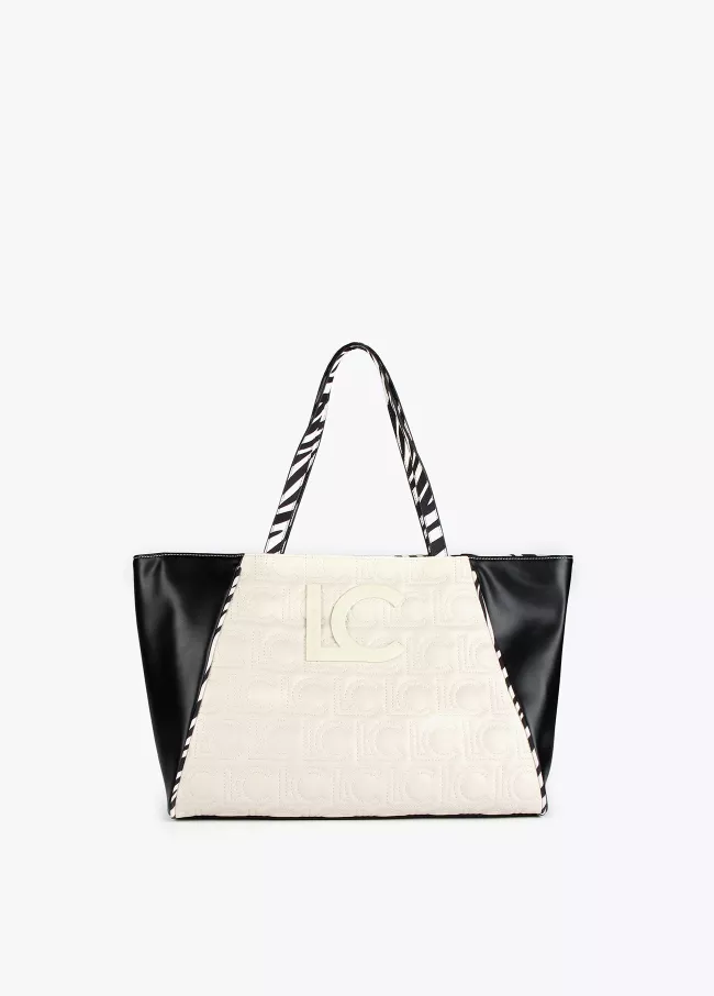 Two-tone tote bag with animal print hand