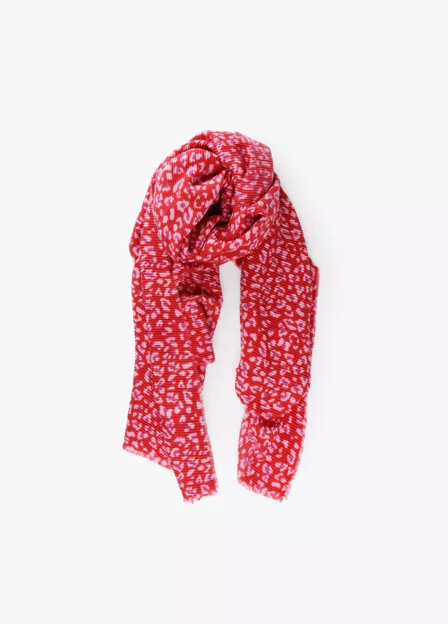 Pleated effect animal print scarf