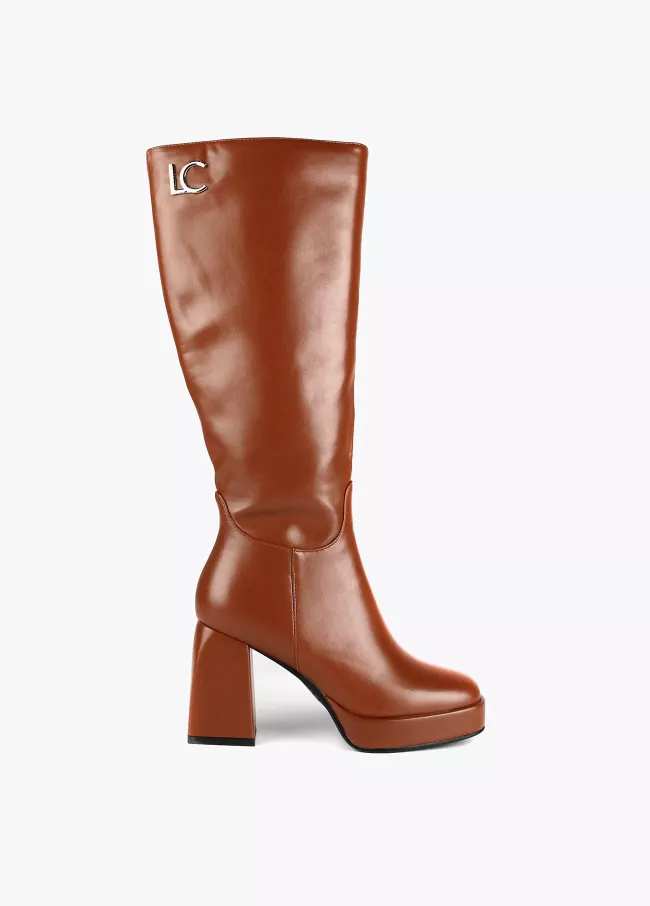 High heeled knee-high boots