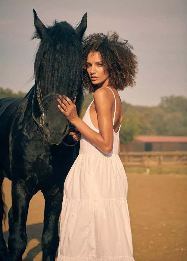 Long strappy dress with ruffles