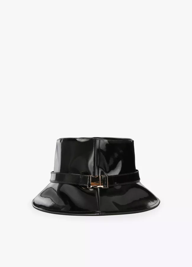 Patent leather bucket hat with lobster c