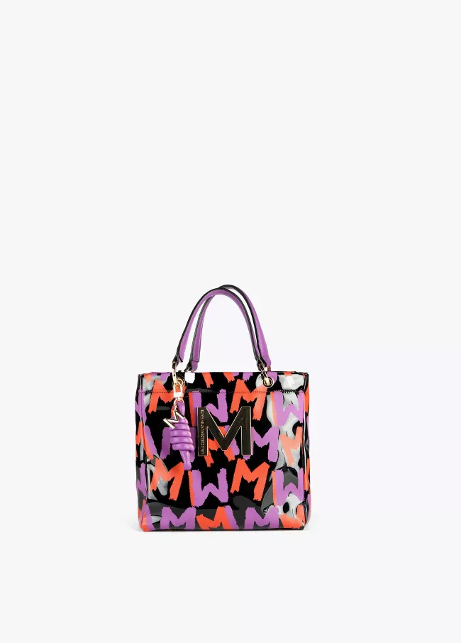 Mini graffiti laminated effect tote bag