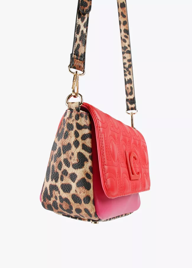 Mala a tiracolo bicolor com animal print