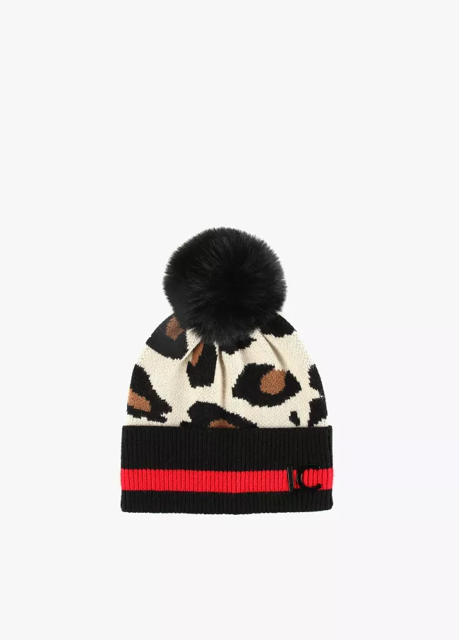 Beanie pompon animal print