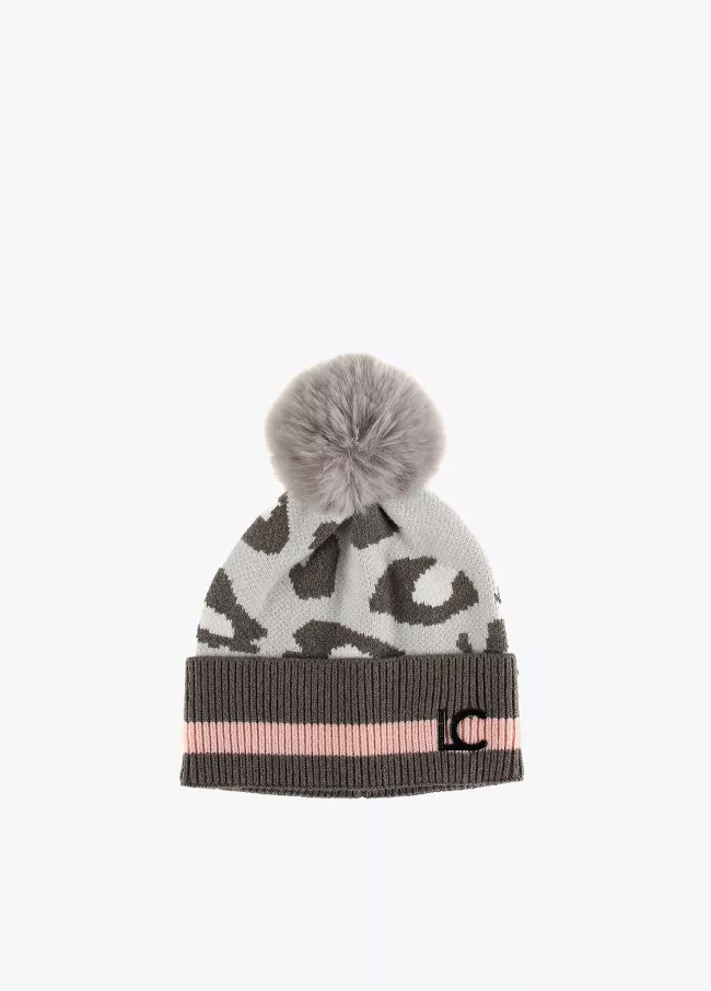 Beanie pompon animal print