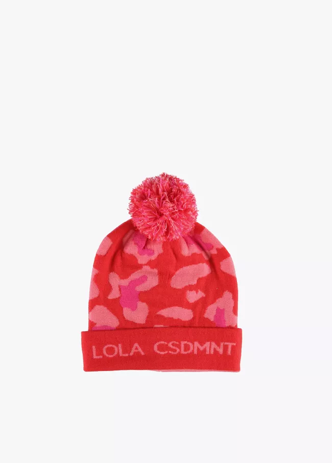 Bonnet pompon et imprimé animal bicolore