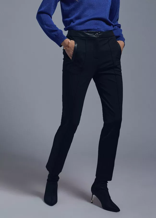 Faux leather detail trousers