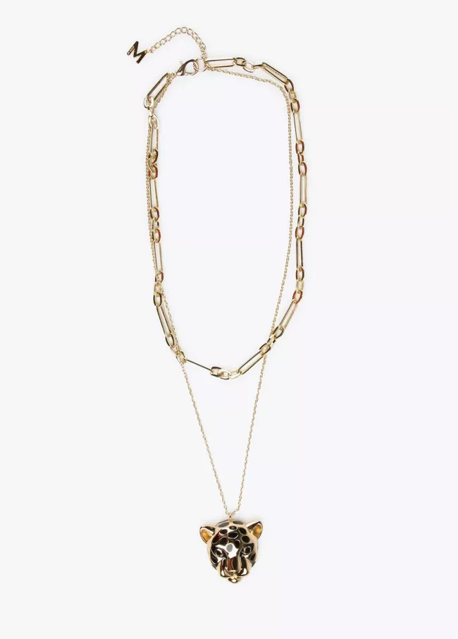 Collar doble con cabeza leopardo