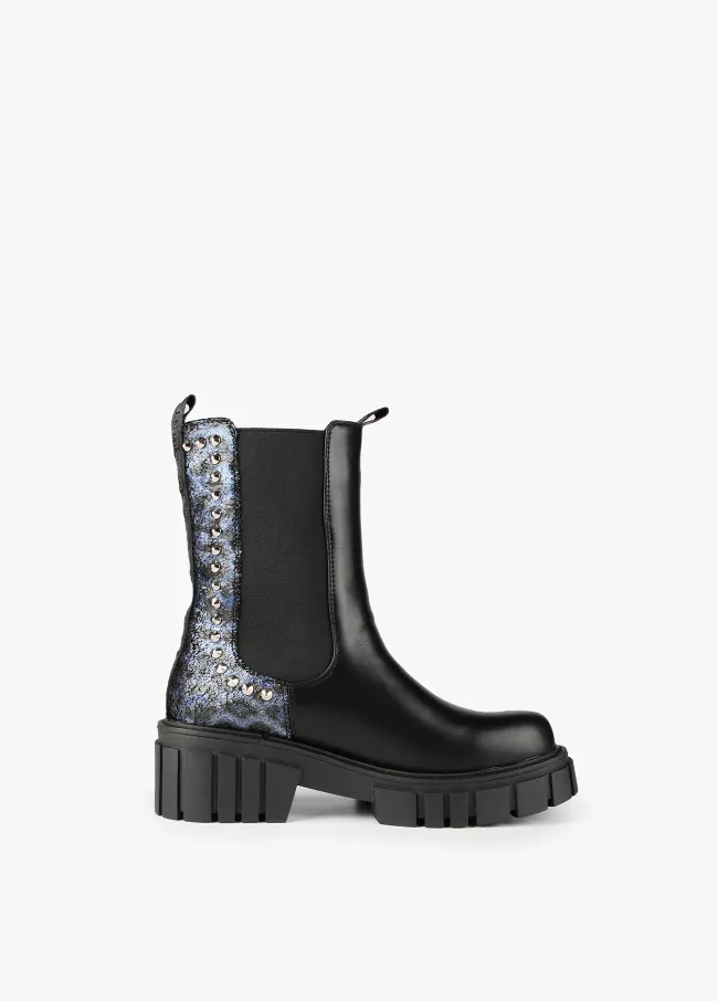 Leopard and studded biker ankle boots