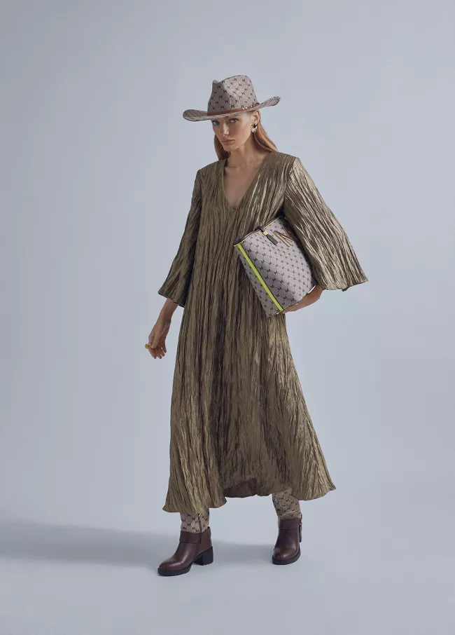 Plissiertes Midikleid mit Gürtel
