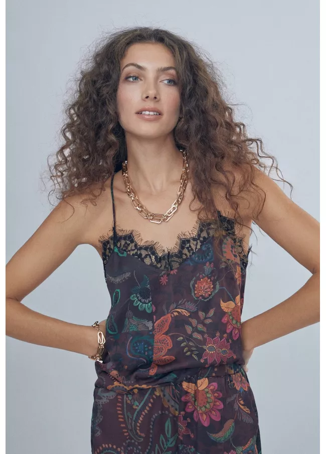 Printed sateen camisole top