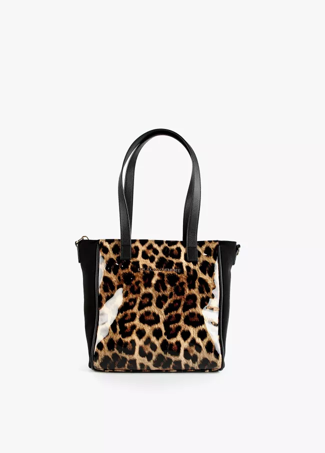 Mini patent leather animal print tote ba