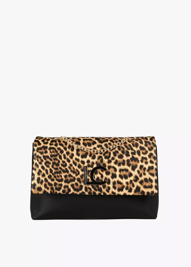 Mala a tiracolo animal print e efeito sa