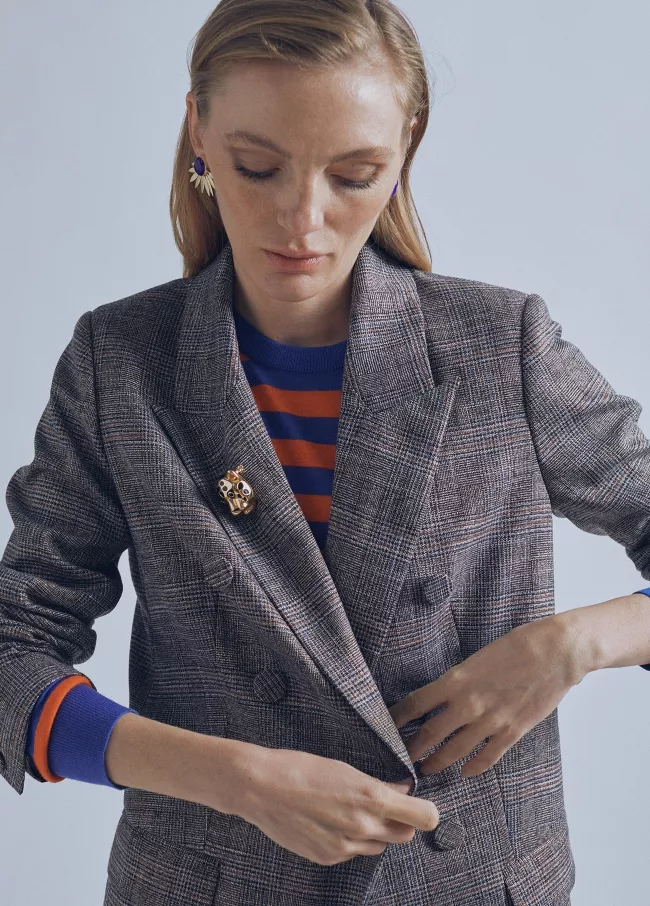 Blazer aos quadrados em lurex