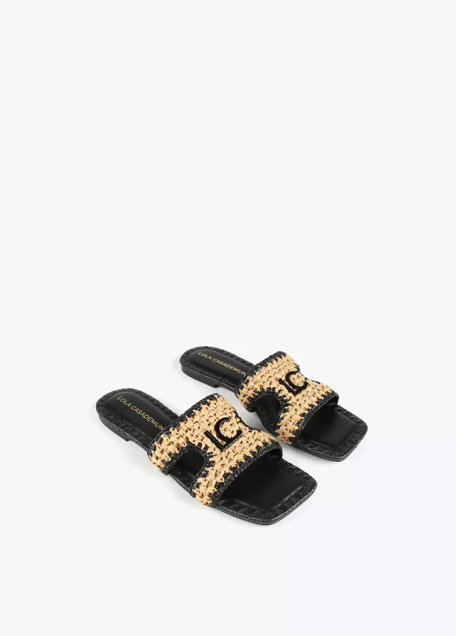 Raffia-effect mule sandals